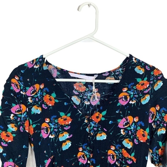 Zara Trafaluc Floral Ruched Sleeve Baby Doll Top Size Extra Small - Picture 1 of 15